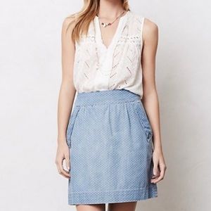Anthropologie Holding Horses Denim Dot Mini Skirt